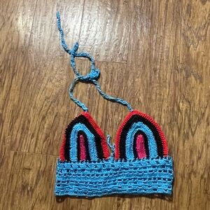 Colorful 70s Handmade  Crochet Halter Top